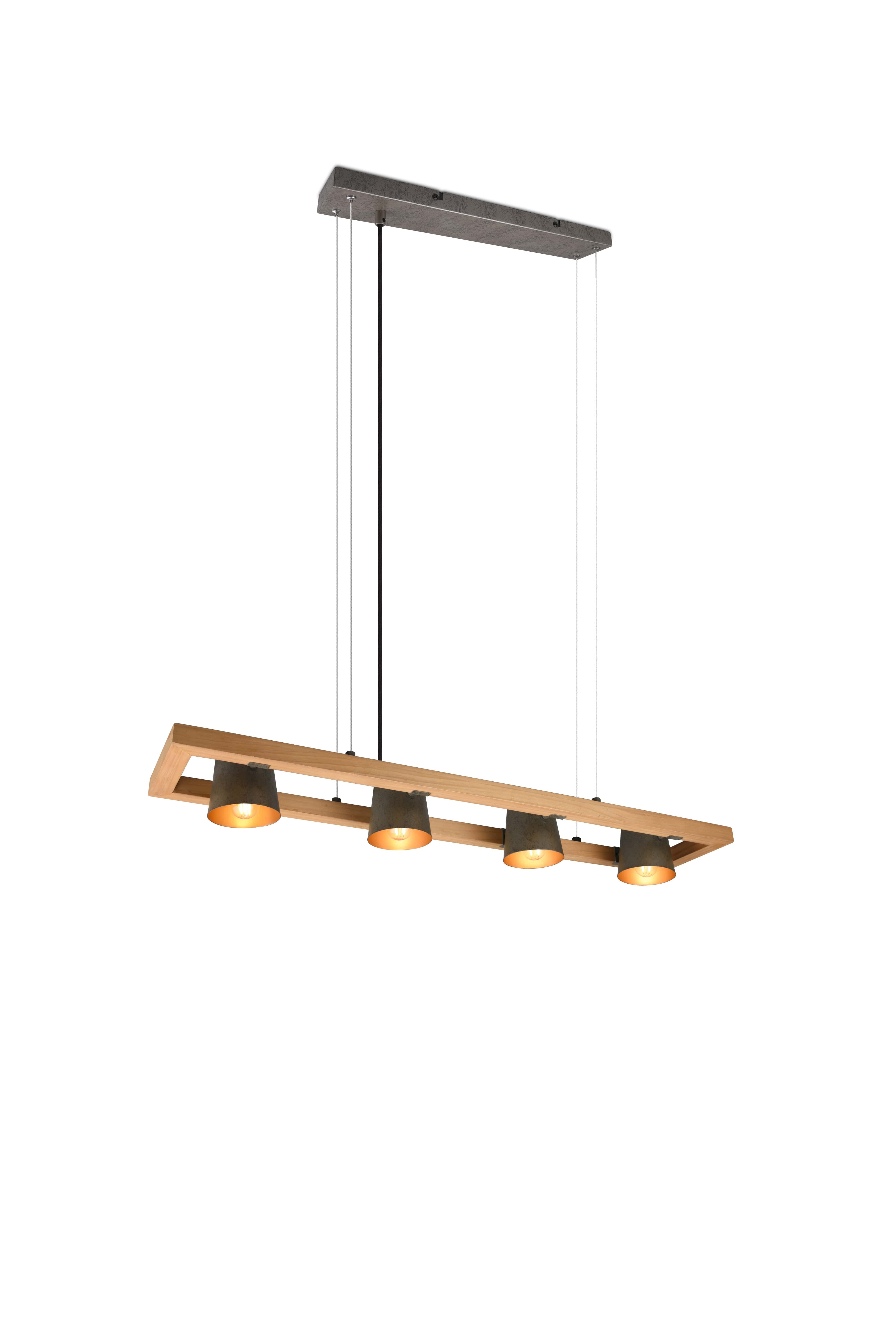 Lampada a sospensione 4 faretti, acciaio anticato e oro, L 100 cm, Bell