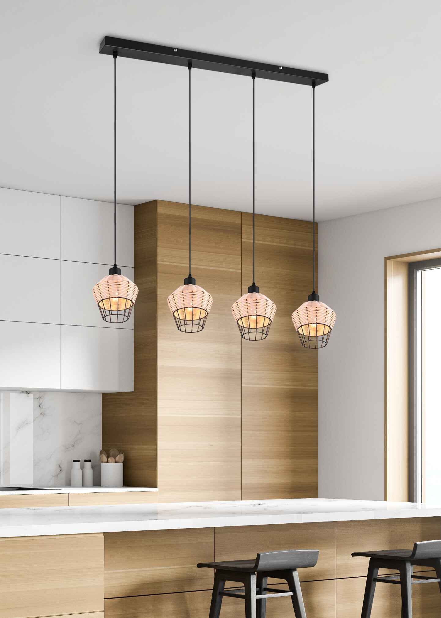 Reality, Sospensione, Borka 4Xe27, Max.40,0 W Finitura: Reticolo Rattan, Naturale L:95,0Cm, L:17,0Cm, A:150,0Cm Ip20,Senza Illuminante,Regolabile In Altezza-image