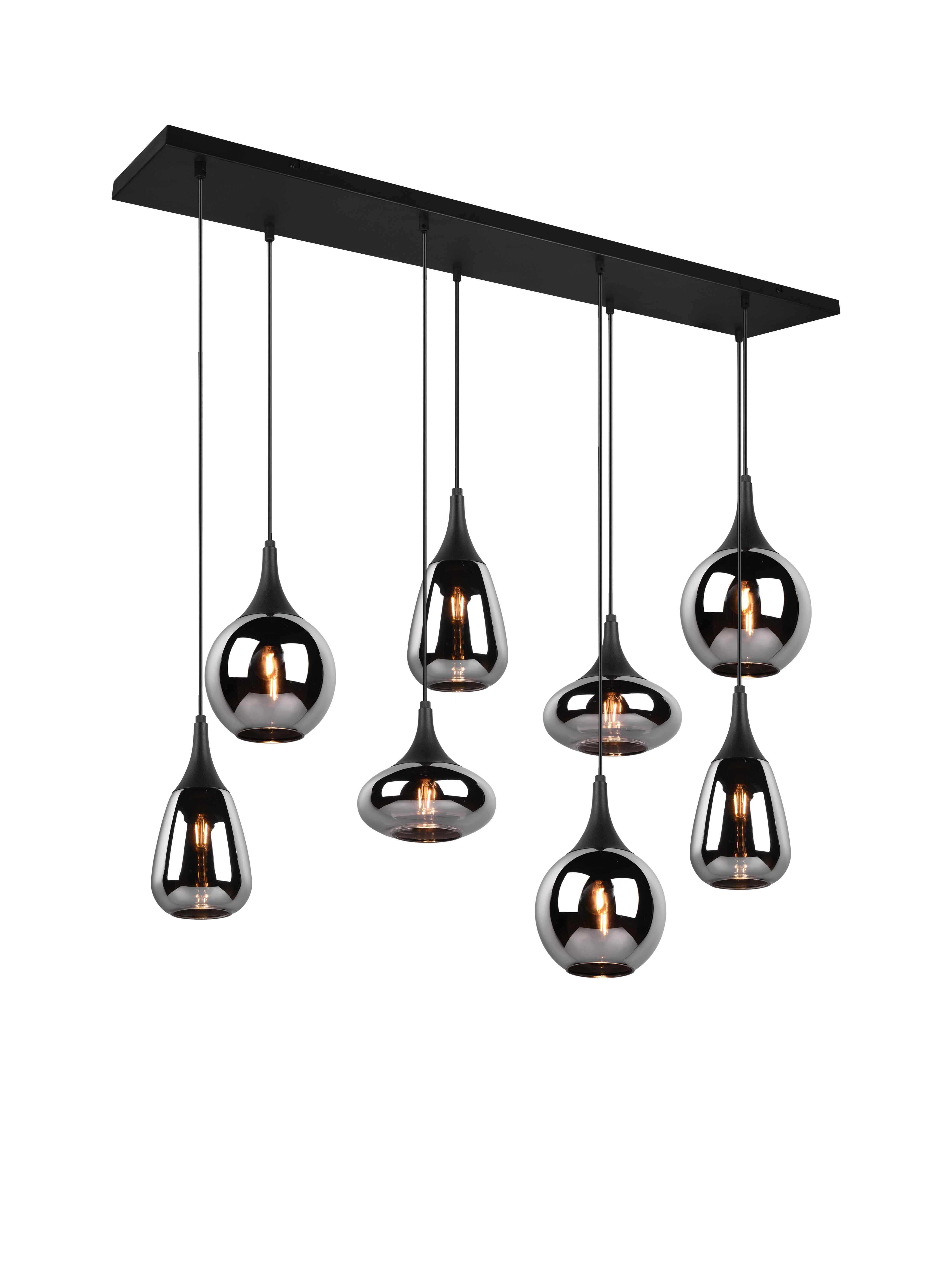 Lampada a sospensione 6 diffusori, metallo, nero e fumé, L 115 cm, Lumina