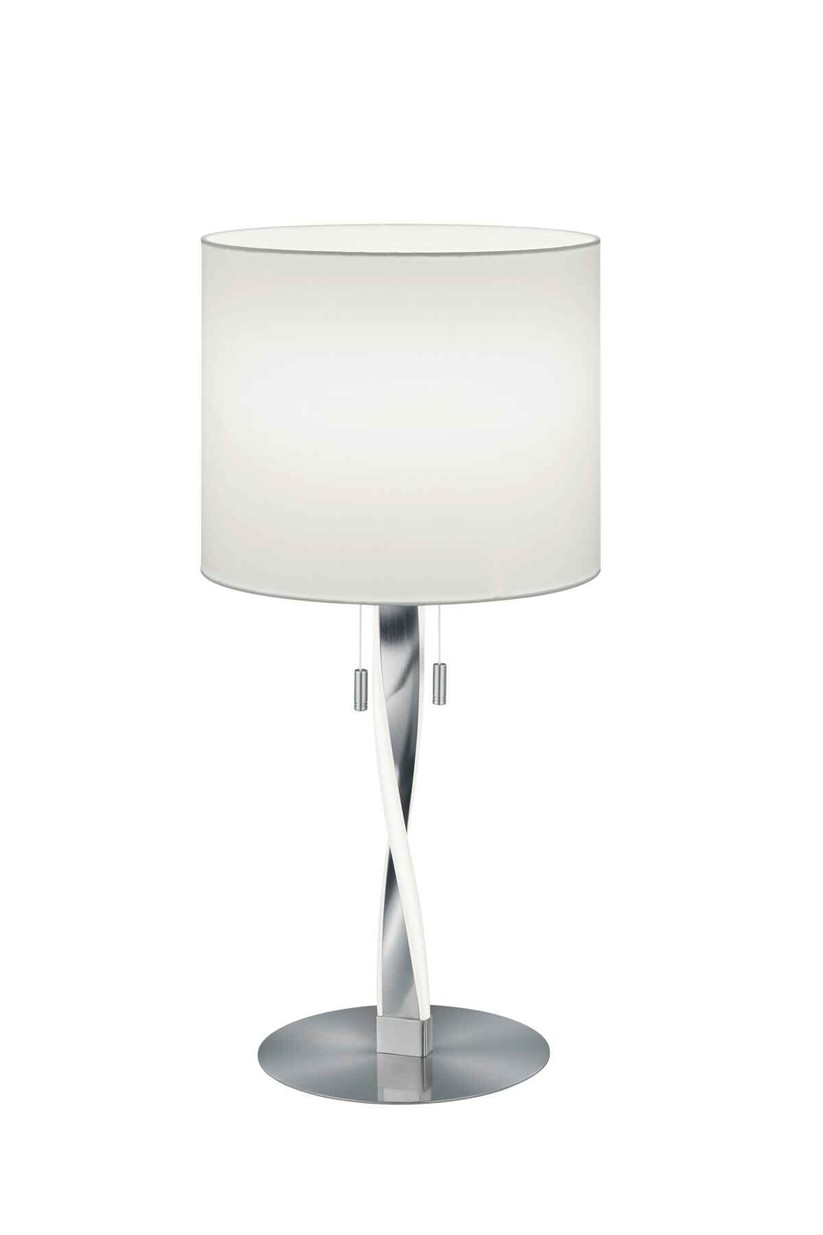 Image of Lampada da tavolo, metallo e tessuto, bianco e acciaio, H 62 cm, Nandor