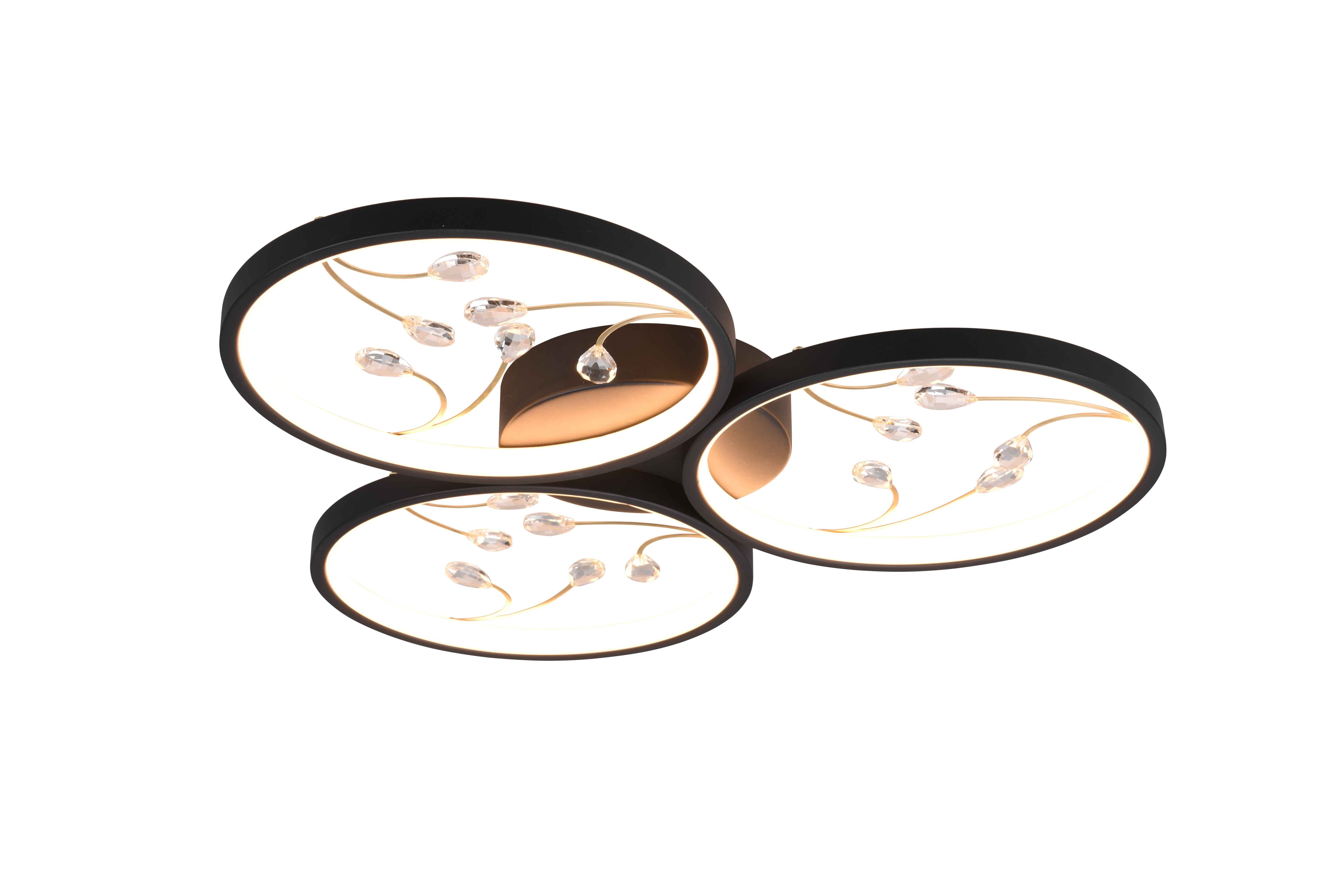 Image of Plafoniera LED 3 cerchi con decori, matallo, nero, D 62 cm, Groovy