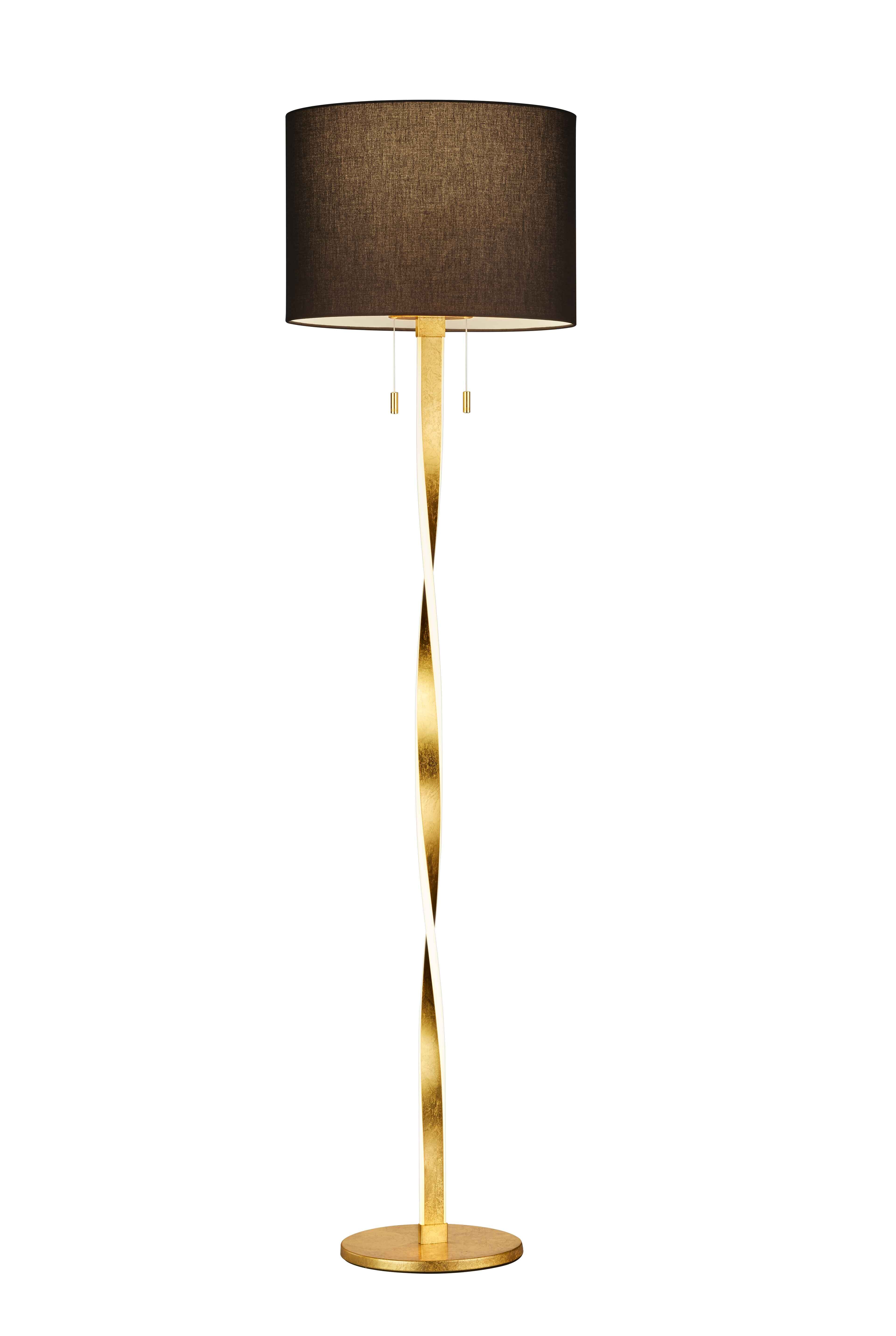 Piantana con paralume, metallo e tessuto, nero e oro, H 160 cm, Nandor