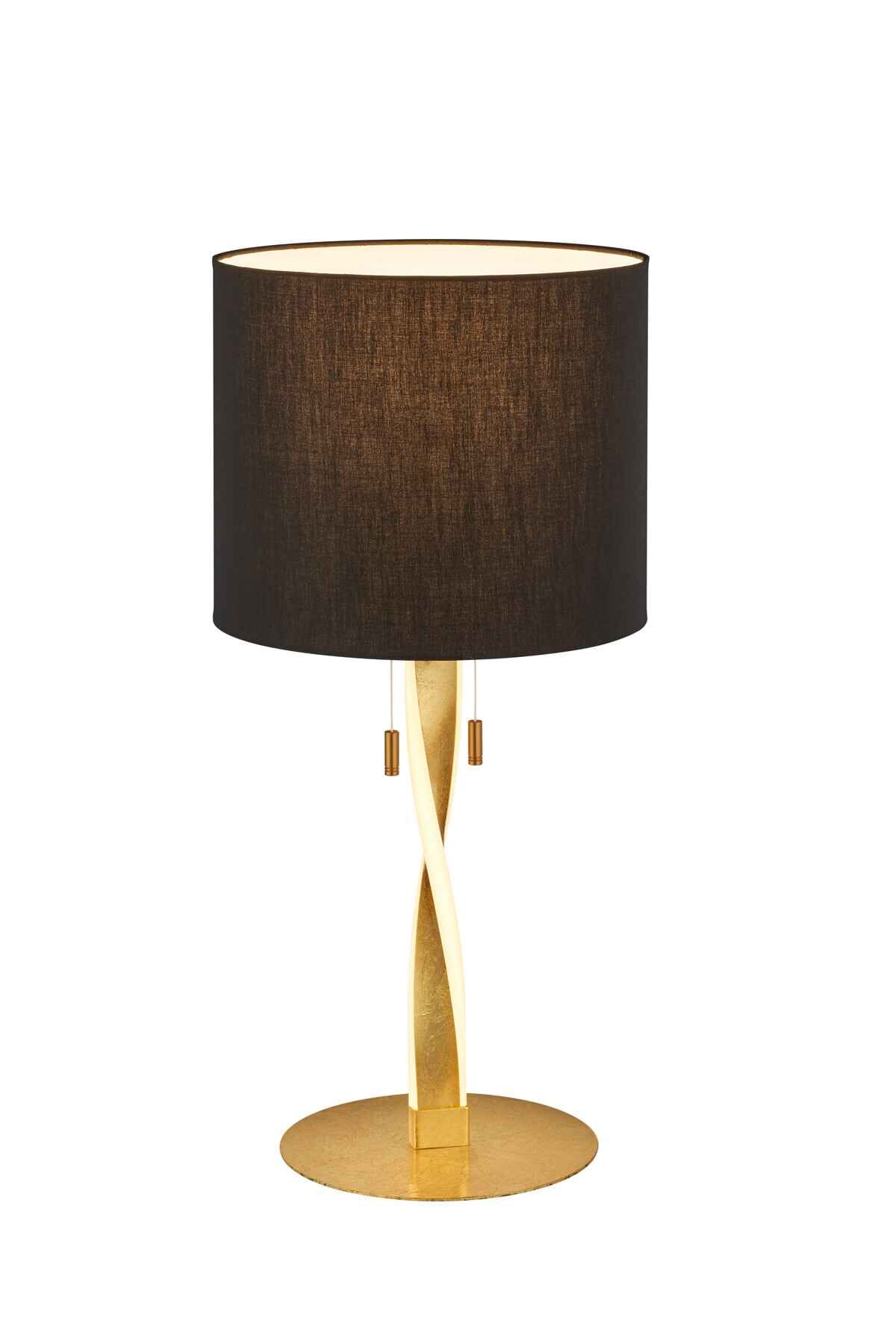 Image of Lampada da tavolo, metallo e tessuto, nero e oro, H 62 cm, Nandor