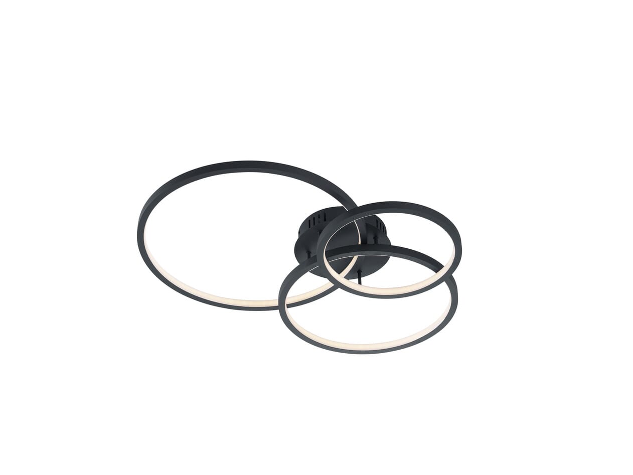 Plafoniera LED multifuzione, 3 anelli, antracite, 79x10x64 cm, Aaron